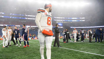 FOXBOROUGH, MA - OCTOBER 27: Baker Mayfield #6 of the Cleveland Browns leaves the field following a loss against the New England Patriots at Gillette Stadium on October 27, 2019 in Foxborough, Massachusetts. (Photo by Kathryn Riley/Getty Images)