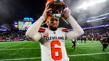 FOXBOROUGH, MA - OCTOBER 27: Baker Mayfield #6 of the Cleveland Browns looks on after a game against the New England Patriots at Gillette Stadium on October 27, 2019 in Foxborough, Massachusetts. (Photo by Billie Weiss/Getty Images)