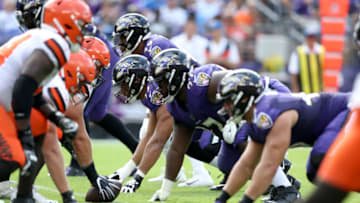 BALTIMORE, MARYLAND - SEPTEMBER 29: The Cleveland Browns offense lines up against the Baltimore Ravens defense at M&T Bank Stadium on September 29, 2019 in Baltimore, Maryland. (Photo by Rob Carr/Getty Images)