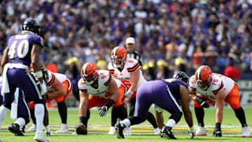 BALTIMORE, MARYLAND - SEPTEMBER 29: Quarterback Baker Mayfield #6 of the Cleveland Browns takes a snap against the Baltimore Ravens at M&T Bank Stadium on September 29, 2019 in Baltimore, Maryland. (Photo by Rob Carr/Getty Images)