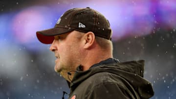 FOXBOROUGH, MASSACHUSETTS - OCTOBER 27: Head coach Freddie Kitchens of the Cleveland Browns looks on as they warm up prior to their game against the New England Patriots at Gillette Stadium on October 27, 2019 in Foxborough, Massachusetts. (Photo by Billie Weiss/Getty Images)