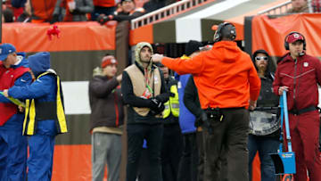 CLEVELAND, OH - DECEMBER 8: Head coach Freddie Kitchens of the Cleveland Browns tosses his challenge flag to challenge a play during the fourth quarter of the game against the Cincinnati Bengals at FirstEnergy Stadium on December 8, 2019 in Cleveland, Ohio. Cleveland defeated Cincinnati 27-19. (Photo by Kirk Irwin/Getty Images)