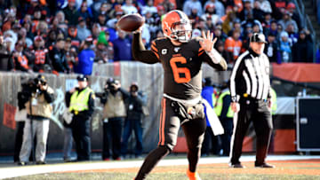 CLEVELAND, OHIO - DECEMBER 22: Baker Mayfield #6 of the Cleveland Browns throws a pass against the Baltimore Ravens during the second quarter in the game at FirstEnergy Stadium on December 22, 2019 in Cleveland, Ohio. (Photo by Jason Miller/Getty Images)