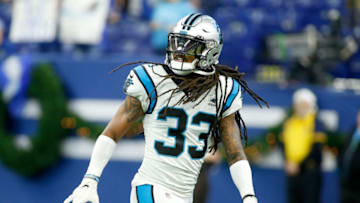 INDIANAPOLIS, INDIANA - DECEMBER 22: Tre Boston #33 of the Carolina Panthers warms up before the game against the Indianapolis Colts at Lucas Oil Stadium on December 22, 2019 in Indianapolis, Indiana. (Photo by Justin Casterline/Getty Images)