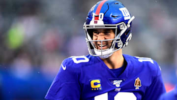 EAST RUTHERFORD, NEW JERSEY - DECEMBER 29: Eli Manning #10 of the New York Giants looks on prior to the game against the Philadelphia Eagles at MetLife Stadium on December 29, 2019 in East Rutherford, New Jersey. (Photo by Steven Ryan/Getty Images)