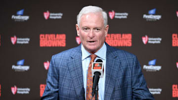 CLEVELAND, OHIO - JANUARY 14: Team owner Jimmy Haslam introduces Kevin Stefanski as the Cleveland Browns new head coach on January 14, 2020 in Cleveland, Ohio. (Photo by Jason Miller/Getty Images)