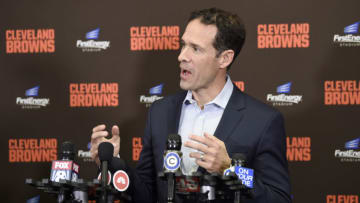 CLEVELAND, OHIO - JANUARY 14: Paul DePodesta Cleveland Browns Chief Strategy Officer addresses the media after the Browns introduced Kevin Stefanski as the Browns new head coach on January 14, 2020 in Cleveland, Ohio. (Photo by Jason Miller/Getty Images)