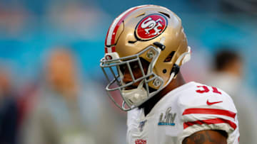 MIAMI, FLORIDA - FEBRUARY 02: Raheem Mostert #31 of the San Francisco 49ers looks on prior to Super Bowl LIV against the Kansas City Chiefs at Hard Rock Stadium on February 02, 2020 in Miami, Florida. (Photo by Kevin C. Cox/Getty Images)