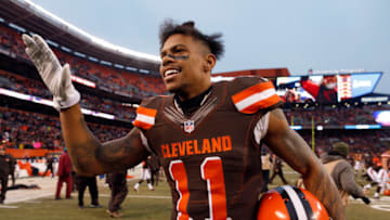 CLEVELAND, OH - DECEMBER 24: Terrelle Pryor #11 of the Cleveland Browns celebrates after defeating the San Diego Chargers 20-17 at FirstEnergy Stadium on December 24, 2016 in Cleveland, Ohio. (Photo by Wesley Hitt/Getty Images)