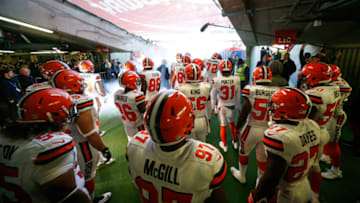 LONDON, ENGLAND - OCTOBER 29: The Cleveland Browns players wait to make their entrance at the start of the match during the NFL International Series match between Minnesota Vikings and Cleveland Browns at Twickenham Stadium on October 29, 2017 in London, England. (Photo by Alan Crowhurst/Getty Images)