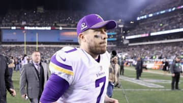 PHILADELPHIA, PA - JANUARY 21: Case Keenum #7 of the Minnesota Vikings walks of the field after losing in the NFC Championship game to the Philadelphia Eagles at Lincoln Financial Field on January 21, 2018 in Philadelphia, Pennsylvania. The Philadelphia Eagles defeated the Minnesota Vikings 38-7. (Photo by Rob Carr/Getty Images)