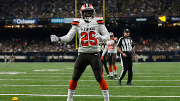 NEW ORLEANS, LA - SEPTEMBER 16: Duke Johnson #29 of the Cleveland Browns reacts after a penalty was called against the New Orleans Saints during the third quarter at Mercedes-Benz Superdome on September 16, 2018 in New Orleans, Louisiana. (Photo by Jonathan Bachman/Getty Images)