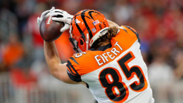 ATLANTA, GA - SEPTEMBER 30: Tyler Eifert #85 of the Cincinnati Bengals catches a pass for a touchdown during the first quarter against the Atlanta Falcons at Mercedes-Benz Stadium on September 30, 2018 in Atlanta, Georgia. (Photo by Kevin C. Cox/Getty Images)