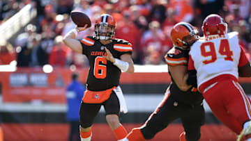 CLEVELAND, OH - NOVEMBER 04: Baker Mayfield #6 of the Cleveland Browns throws a first half pass against the Kansas City Chiefs at FirstEnergy Stadium on November 4, 2018 in Cleveland, Ohio. (Photo by Jason Miller/Getty Images)