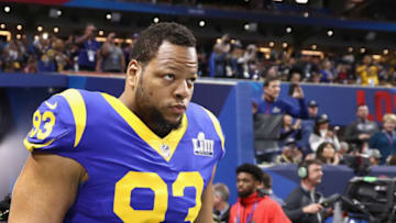 ATLANTA, GA - FEBRUARY 03: Ndamukong Suh #93 of the Los Angeles Rams enters the field during warmups prior to Super Bowl LIII against the New England Patriots at Mercedes-Benz Stadium on February 3, 2019 in Atlanta, Georgia. (Photo by Jamie Squire/Getty Images)