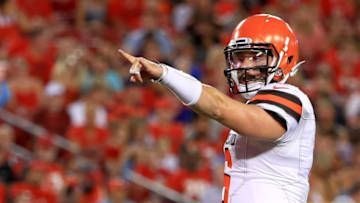 TAMPA, FLORIDA - AUGUST 23: Baker Mayfield #6 of the Cleveland Browns calls a play during a preseason game against the Tampa Bay Buccaneers at Raymond James Stadium on August 23, 2019 in Tampa, Florida. (Photo by Mike Ehrmann/Getty Images)