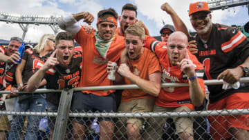 BALTIMORE, MD - SEPTEMBER 29: Cleveland Browns fans celebrate after the Browns defeated the Baltimore Ravens 40-25 at M&T Bank Stadium on September 29, 2019 in Baltimore, Maryland. (Photo by Scott Taetsch/Getty Images)