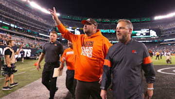 EAST RUTHERFORD, NEW JERSEY - SEPTEMBER 16: Head coach Freddie Kitchens of the Cleveland Browns leaves the field after defeating the New York Jets at MetLife Stadium on September 16, 2019 in East Rutherford, New Jersey. The Browns defeated the Jets 23-3. (Photo by Mike Lawrie/Getty Images)