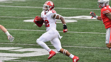 COLUMBUS, OH - NOVEMBER 21: Jamar Johnson #22 of the Indiana Hoosiers returns an interception against the Ohio State Buckeyes at Ohio Stadium on November 21, 2020 in Columbus, Ohio. (Photo by Jamie Sabau/Getty Images)