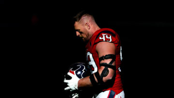 HOUSTON, TEXAS - DECEMBER 06: J.J. Watt #99 of the Houston Texans looks on against the Indianapolis Colts at NRG Stadium on December 06, 2020 in Houston, Texas. (Photo by Carmen Mandato/Getty Images)