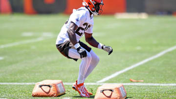 BEREA, OH - JUNE 16: Linebacker Jeremiah Owusu-Koramoah #28 of the Cleveland Browns runs a drill during a mini camp at the Cleveland Browns training facility on June 16, 2021 in Berea, Ohio. (Photo by Nick Cammett/Getty Images)