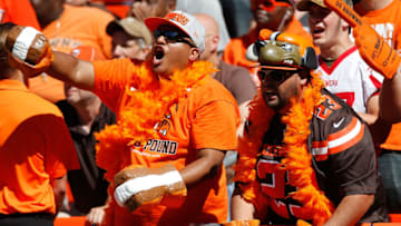 CLEVELAND, OH - SEPTEMBER 20: Cleveland fans cheer during a game between the Tennessee Titans and the Tennessee Titans at FirstEnergy Stadium on September 20, 2015 in Cleveland, Ohio. Cleveland won the game 28-14. (Photo by Gregory Shamus/Getty Images)