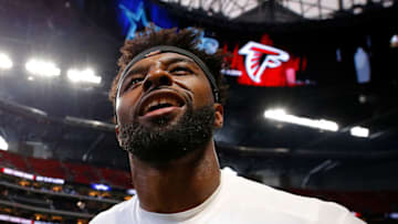 ATLANTA, GA - OCTOBER 15: Jarvis Landry #14 of the Miami Dolphins reacts after their 20-17 win over the Atlanta Falcons at Mercedes-Benz Stadium on October 15, 2017 in Atlanta, Georgia. (Photo by Kevin C. Cox/Getty Images)