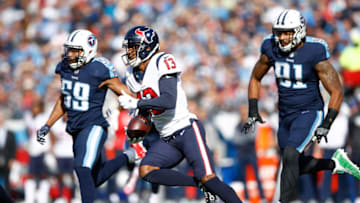 NASHVILLE, TN - DECEMBER 03: Braxton Miller #13 of the Houston Texans runs with the ball after a reception against the Tennessee Titans during the first half at Nissan Stadium on December 3, 2017 in Nashville, Tennessee. (Photo by Wesley Hitt/Getty Images)