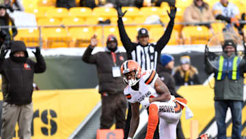 PITTSBURGH, PA - DECEMBER 31: Rashard Higgins #81 of the Cleveland Browns reacts after a 5 yard touchdown reception in the third quarter during the game against the Pittsburgh Steelers at Heinz Field on December 31, 2017 in Pittsburgh, Pennsylvania. (Photo by Joe Sargent/Getty Images)