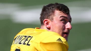 HAMILTON, ON - MAY 28: Johnny Manziel #2 of the Hamilton Tiger-Cats takes part in a preseason practice session at Ron Joyce Stadium on May 28, 2018 in Hamilton, Canada. (Photo by Vaughn Ridley/Getty Images)