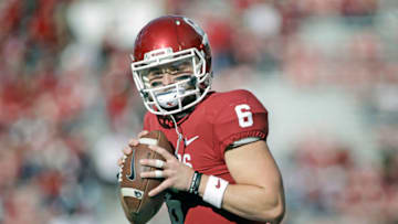 NORMAN, OK - NOVEMBER 25: Quarterback Baker Mayfield (Photo by Brett Deering/Getty Images)