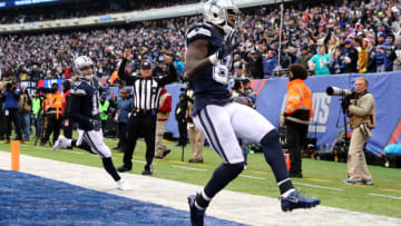 EAST RUTHERFORD, NEW JERSEY - DECEMBER 10: Dez Bryant #88 of the Dallas Cowboys celebrates after scoring a 50 yard touchdown against the New York Giants during the fourth quarter in the game at MetLife Stadium on December 10, 2017 in East Rutherford, New Jersey. (Photo by Elsa/Getty Images)