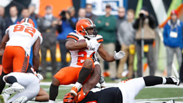 CINCINNATI, OH - NOVEMBER 25: Andrew Billings #99 of the Cincinnati Bengals makes a tackle for loss against Nick Chubb #24 of the Cleveland Browns during the game at Paul Brown Stadium on November 25, 2018 in Cincinnati, Ohio. Cleveland won 35-20. (Photo by Joe Robbins/Getty Images)