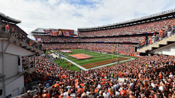 CLEVELAND, OH - SEPTEMBER 08: A general view during the U.S. National Anthem before a game between the Cleveland Browns and the Tennessee Titans at FirstEnergy Stadium on September 08, 2019 in Cleveland, Ohio . (Photo by Jamie Sabau/Getty Images)