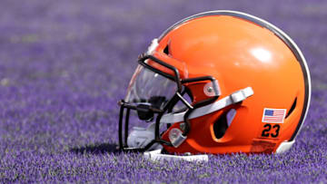 BALTIMORE, MARYLAND - SEPTEMBER 29: The helmet of Damarious Randall #23 of the Cleveland Browns is shown before the Browns and Baltimore Ravens game at M&T Bank Stadium on September 29, 2019 in Baltimore, Maryland. (Photo by Rob Carr/Getty Images)