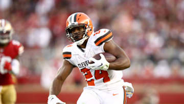 SANTA CLARA, CALIFORNIA - OCTOBER 07: Nick Chubb #24 of the Cleveland Browns runs with the ball against the San Francisco 49ers at Levi's Stadium on October 07, 2019 in Santa Clara, California. (Photo by Ezra Shaw/Getty Images)