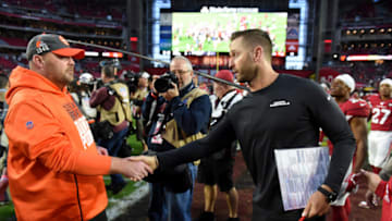 GLENDALE, ARIZONA - DECEMBER 15: Head coach Kliff Kingsbury of the Arizona Cardinals shakes hands with head coach Freddie Kitchens of the Cleveland Browns after the end of the game at State Farm Stadium on December 15, 2019 in Glendale, Arizona. Cardinals won 38-24. (Photo by Norm Hall/Getty Images)