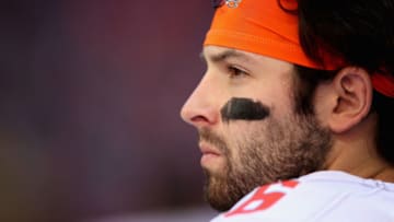 GLENDALE, ARIZONA - DECEMBER 15: Quarterback Baker Mayfield #6 of the Cleveland Browns watches from the sidelines during the first half of the NFL game against the Arizona Cardinals at State Farm Stadium on December 15, 2019 in Glendale, Arizona. The Cardinals defeated the Browns 38-24. (Photo by Christian Petersen/Getty Images)