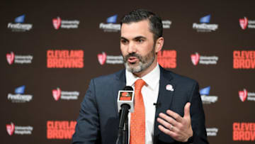 CLEVELAND, OHIO - JANUARY 14: Kevin Stefanski talks to the media after being introduced as the Cleveland Browns new head coach on January 14, 2020 in Cleveland, Ohio. (Photo by Jason Miller/Getty Images)