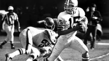 Cleveland Browns quarterback Mike Phipps (15) drops back to pass during the Browns 31-7 loss to the Kansas City Chiefs on October 8, 1972 at Cleveland Municipal Stadium in Cleveland, Ohio. (Photo by Tim Culek/Getty Images) *** Local Caption ***