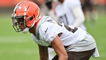 May 25, 2022; Berea, OH, USA; Cleveland Browns cornerback Greg Newsome II (20) covers a receiver during organized team activities at CrossCountry Mortgage Campus. Mandatory Credit: Ken Blaze-USA TODAY Sports
