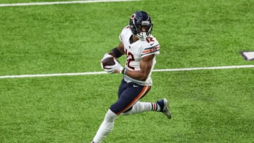 Dec 20, 2020; Minneapolis, Minnesota, USA; Chicago Bears wide receiver Allen Robinson (12) runs with the ball during the fourth quarter against the Minnesota Vikings at U.S. Bank Stadium. Mandatory Credit: Brace Hemmelgarn-USA TODAY Sports