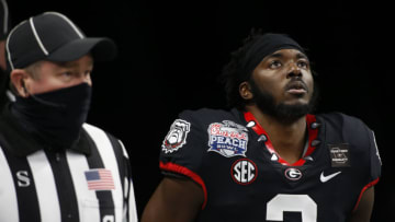 Jan 1, 2021; Atlanta, GA, USA; Georgia defensive back Richard LeCounte (2) takes the field before the start of the Peach Bowl NCAA college football game between Georgia and Cincinnati at Mercedes-Benz Stadium in Atlanta., on Friday, Jan. 1, 2021. Mandatory Credit: Joshua L. Jones-USA TODAY NETWORK