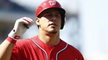 Aug 23, 2015; Washington, DC, USA; Washington Nationals catcher Wilson Ramos (40) celebrates after hitting a home run against the Milwaukee Brewers in the fifth inning at Nationals Park. Mandatory Credit: Geoff Burke-USA TODAY Sports