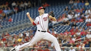 Jun 28, 2016; Washington, DC, USA; Washington Nationals starting pitcher Lucas Giolito (44) pitches during the first inning against the New York Mets at Nationals Park. Mandatory Credit: Tommy Gilligan-USA TODAY Sports