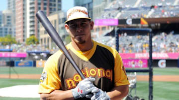 Jul 11, 2016; San Diego, CA, USA; National League catcher Wilson Ramos (40) of the Washington Nationals during workout day before the MLB All Star Game at PetCo Park. Mandatory Credit: Gary A. Vasquez-USA TODAY Sports