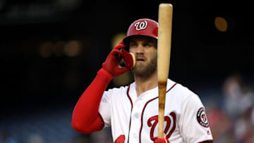 WASHINGTON, DC - AUGUST 08: Bryce Harper #34 of the Washington Nationals looks during the first inning against the Atlanta Braves at Nationals Park on August 8, 2018 in Washington, DC. (Photo by Patrick Smith/Getty Images)