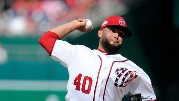 Kelvin Herrera #40 of the Washington Nationals pitches in the ninth inning against the Cincinnati Reds at Nationals Park on August 5, 2018 in Washington, DC. (Photo by G Fiume/Getty Images)