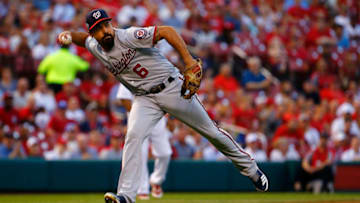 ST. LOUIS, MO - AUGUST 13: Anthony Rendon #6 of the Washington Nationals throws to first base against the St. Louis Cardinals first inning at Busch Stadium on August 13, 2018 in St. Louis, Missouri. (Photo by Dilip Vishwanat/Getty Images)