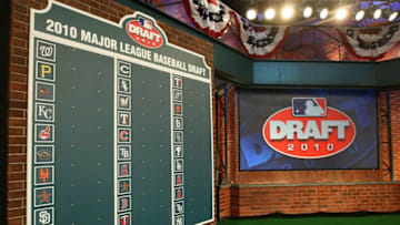 SECAUCUS, NJ - JUNE 07: The draft board is seen prior to the start of the MLB First Year Player Draft on June 7, 2010 held in Studio 42 at the MLB Network in Secaucus, New Jersey. (Photo by Mike Stobe/Getty Images)